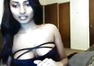 Indian sumptuous lady showcases large udders on cam
